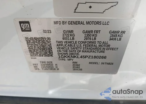 2023 GMC Acadia Fwd Sle z USA, uszkodzony, nr VIN 1GKKNKL45PZ180266